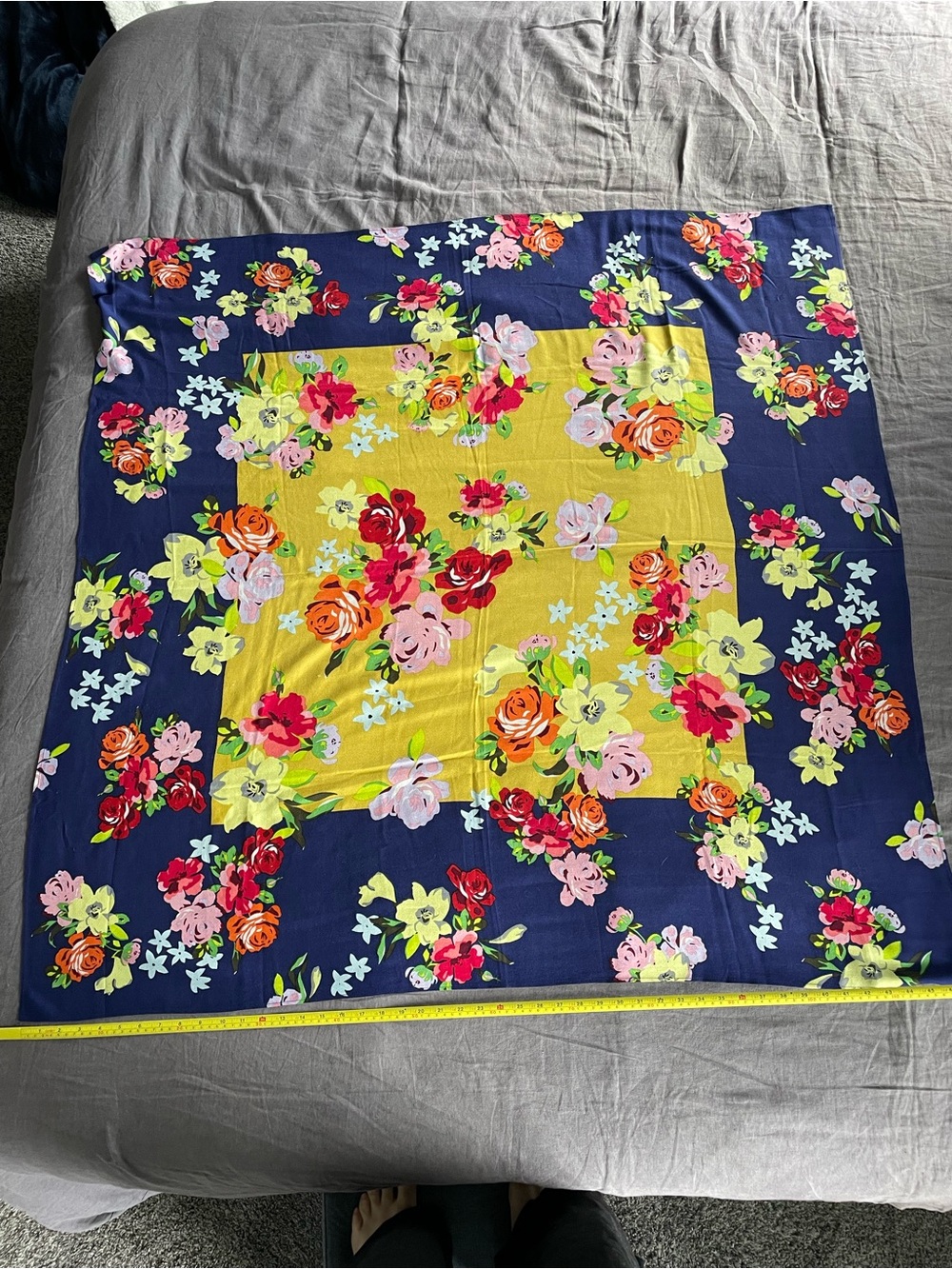 Eric Bompard Cashmere Silk Vintage Floral Square Scarf in Navy and Yellow